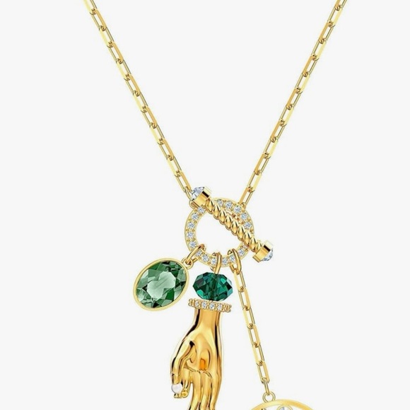 Swarovski Gold and Green OM Charm Necklace - Picture 1 of 11
